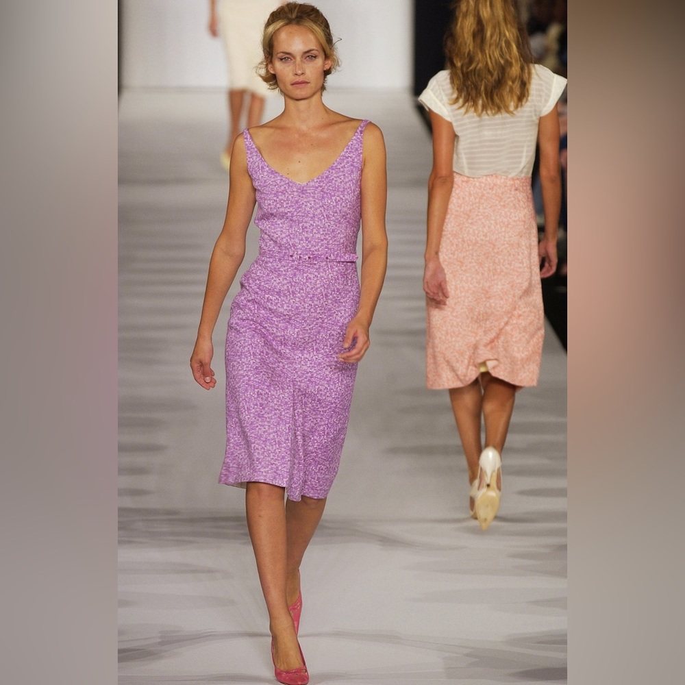 Marc Jacobs mini purple and ivory geometric sheath dress with belt size 6 - Picture 5 of 10